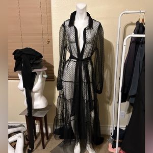 😍SHEIN sheer button up dress with tie XL